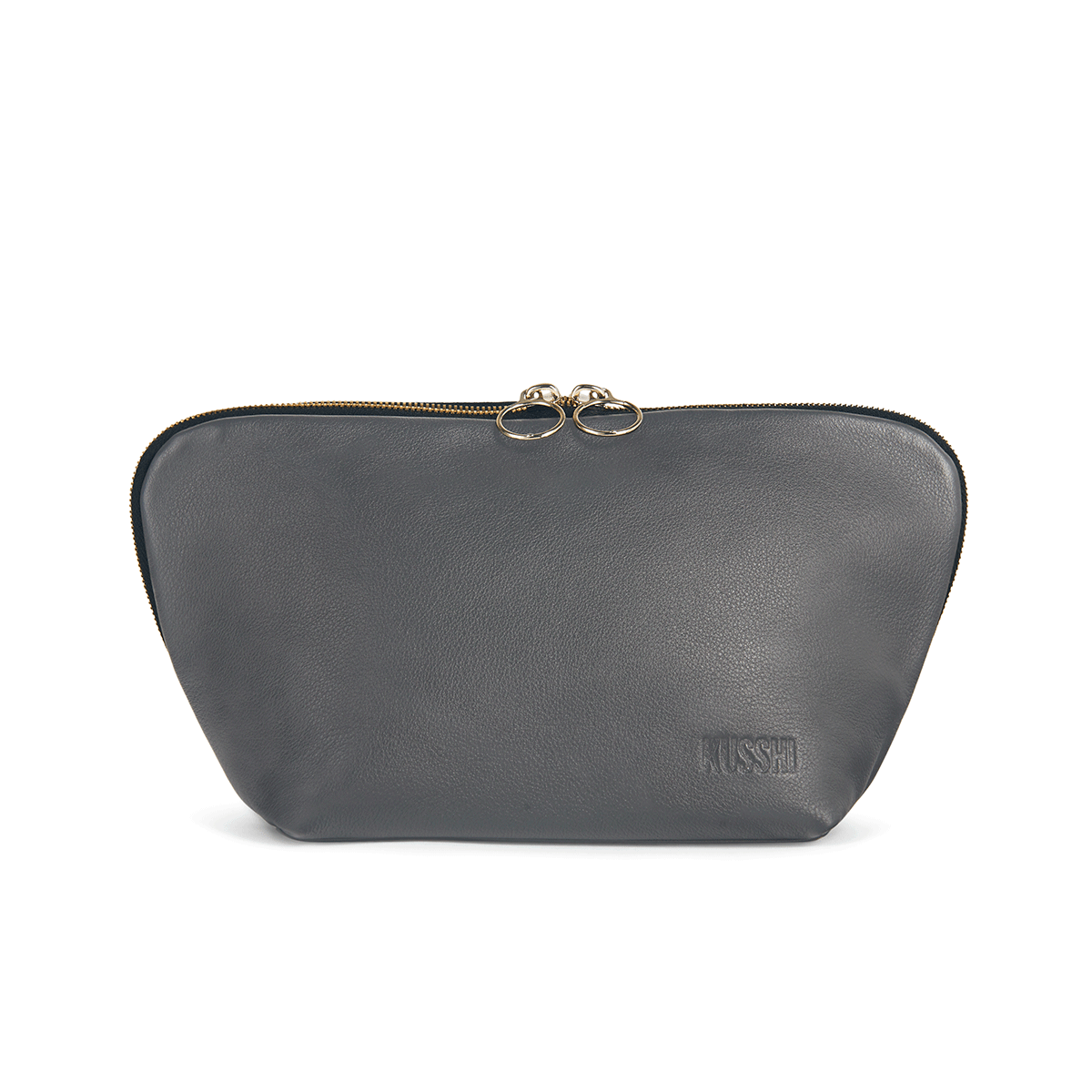 color: Luxurious Grey Leather with Red Interior; alt: Signature Medium Size Makeup Bag | KUSSHI