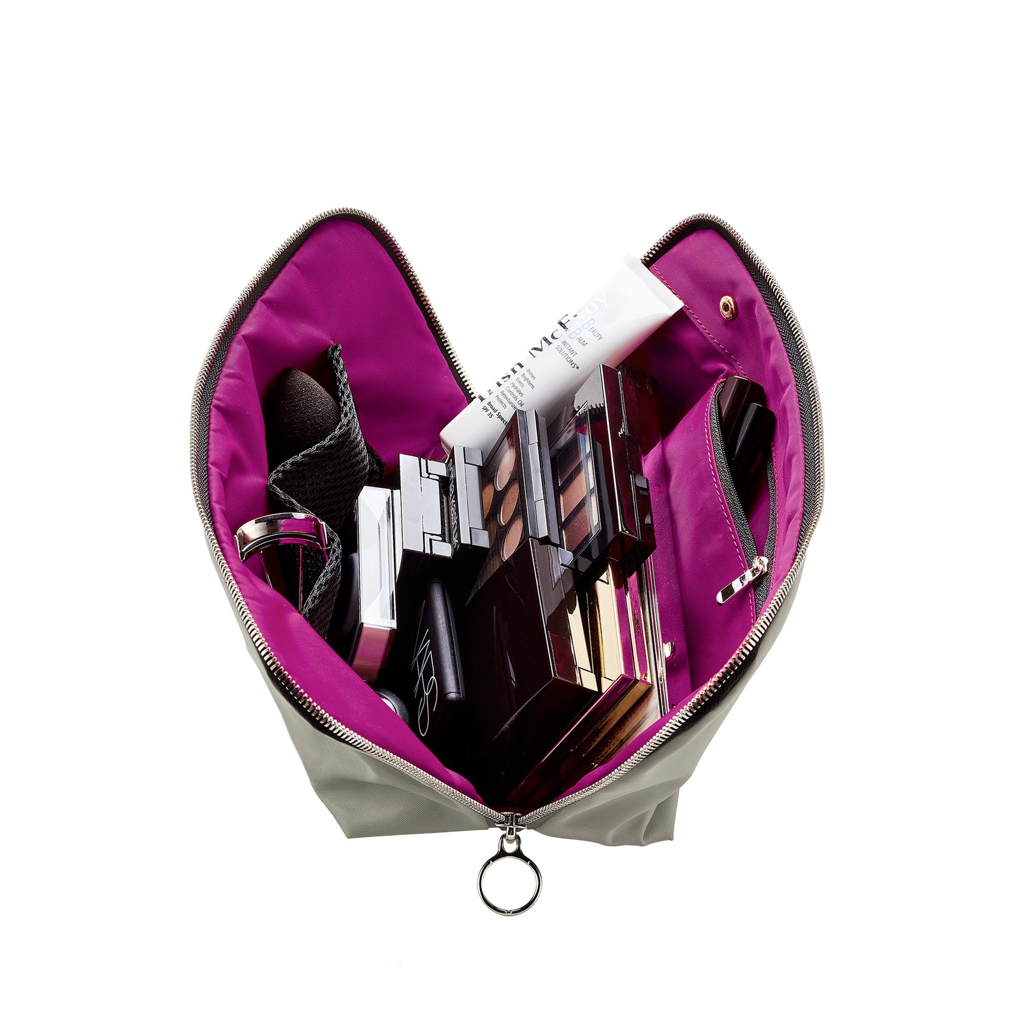 color: Mirror Vegan Leather with Fuschia Interior; alt: Signature Medium Size Makeup Bag | KUSSHI