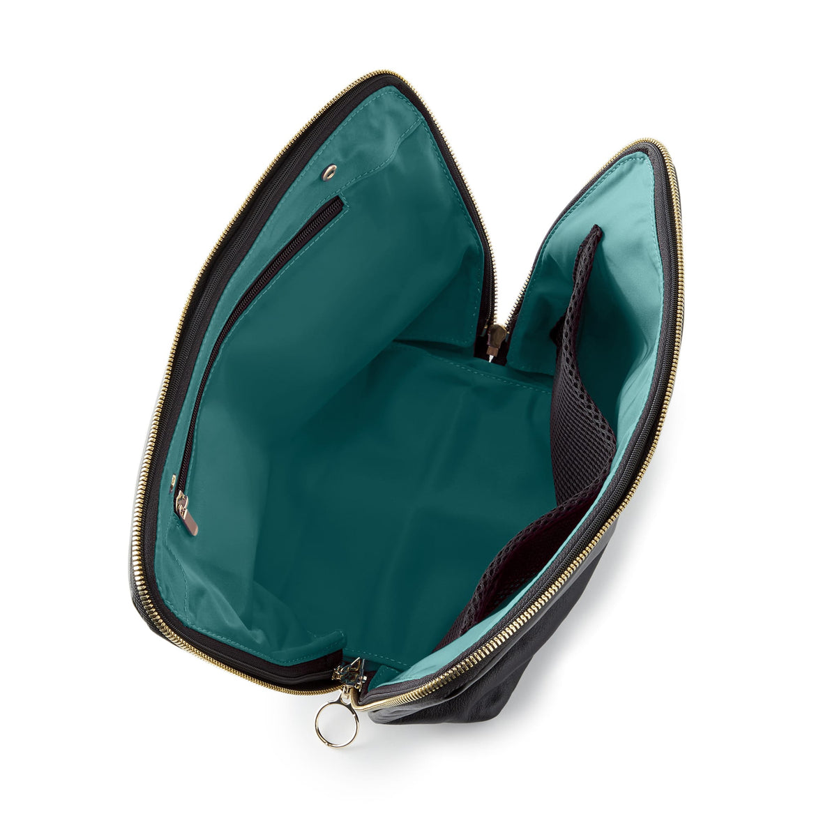 color: Luxurious Black Leather with Emerald Green Interior; alt: Vacationer Large Size Makeup Bag | KUSSHI
