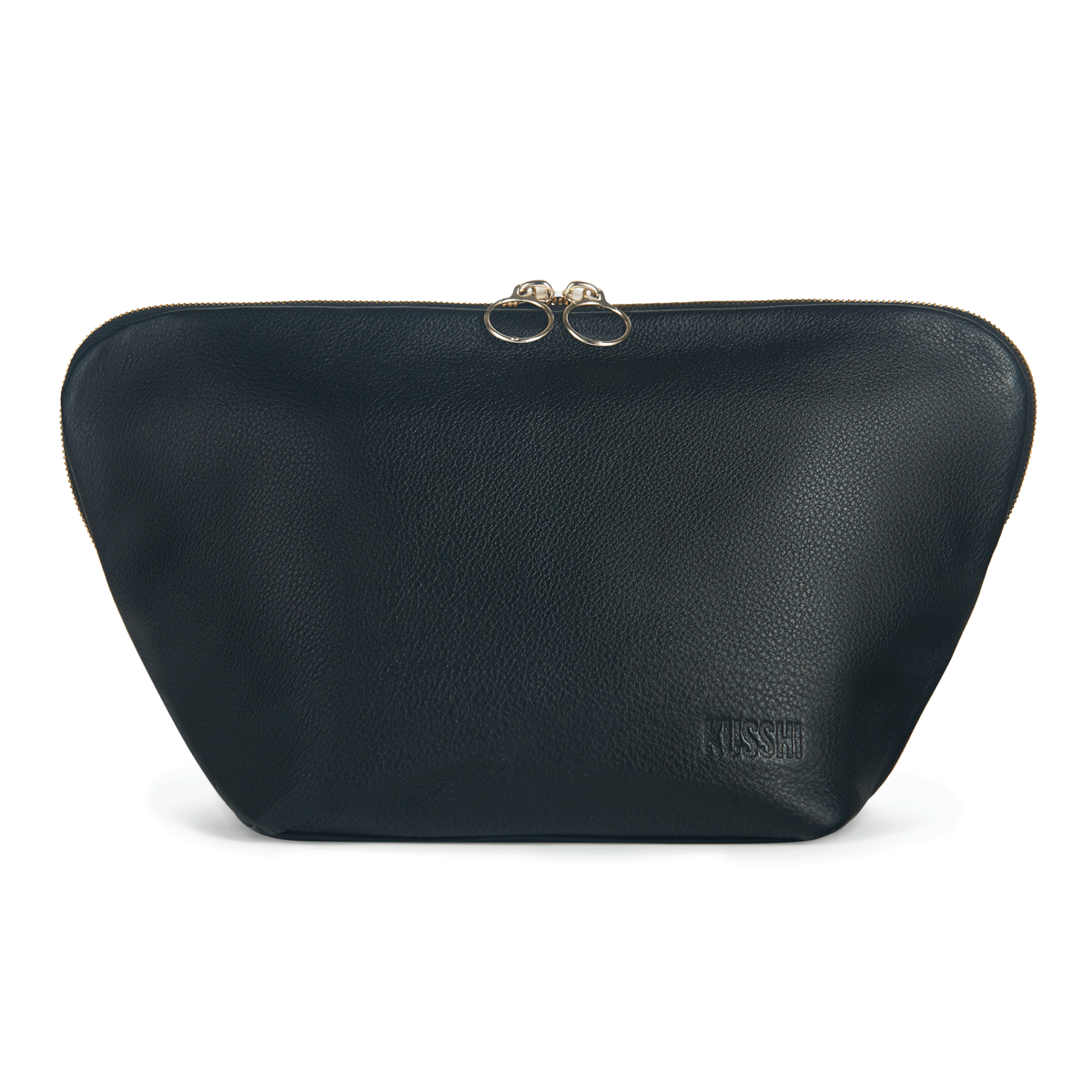 color: Luxurious Black Leather with Pink Interior; alt: Vacationer Large Size Makeup Bag | KUSSHI