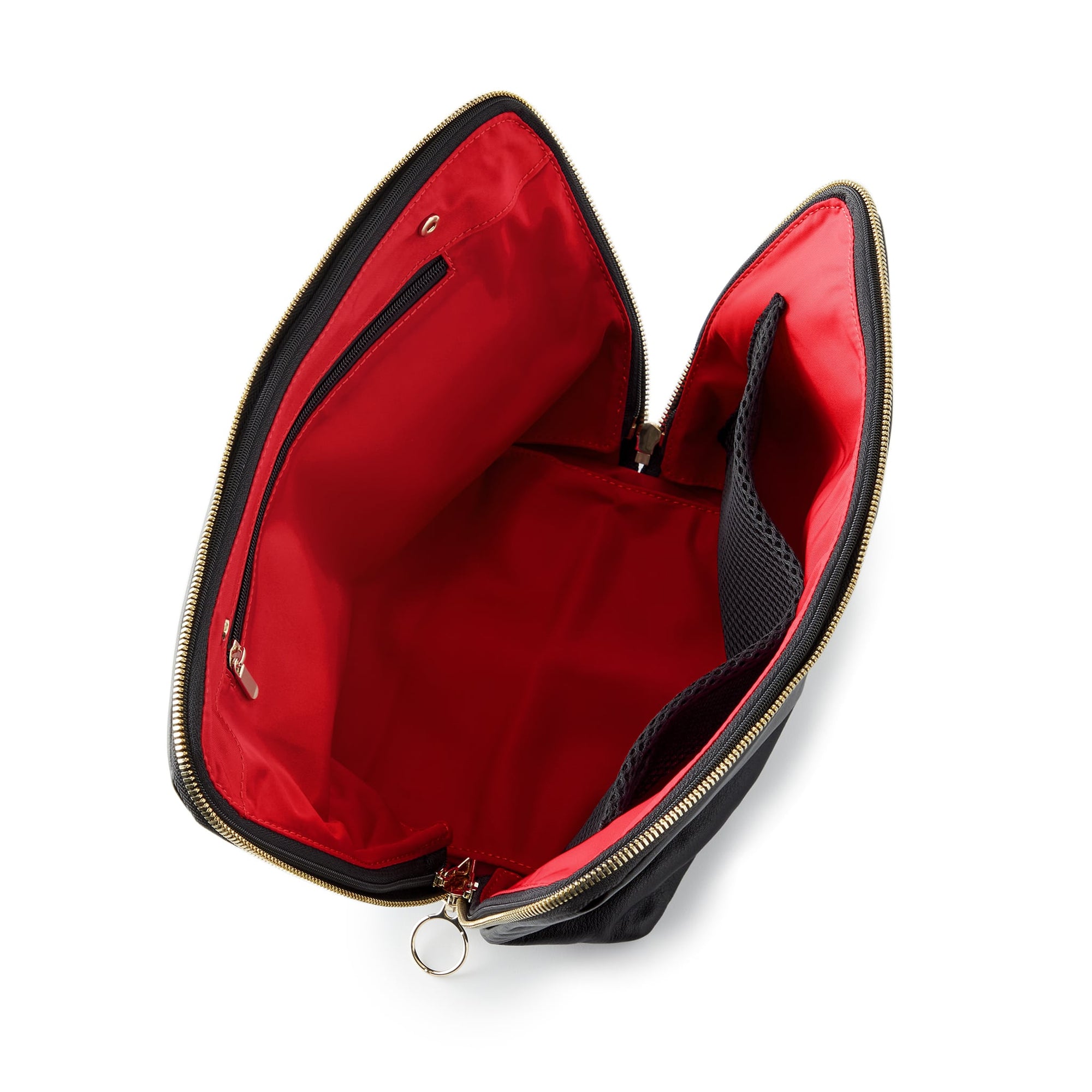 color: Luxurious Black Leather with Red Interior; alt: Vacationer Large Size Makeup Bag | KUSSHI