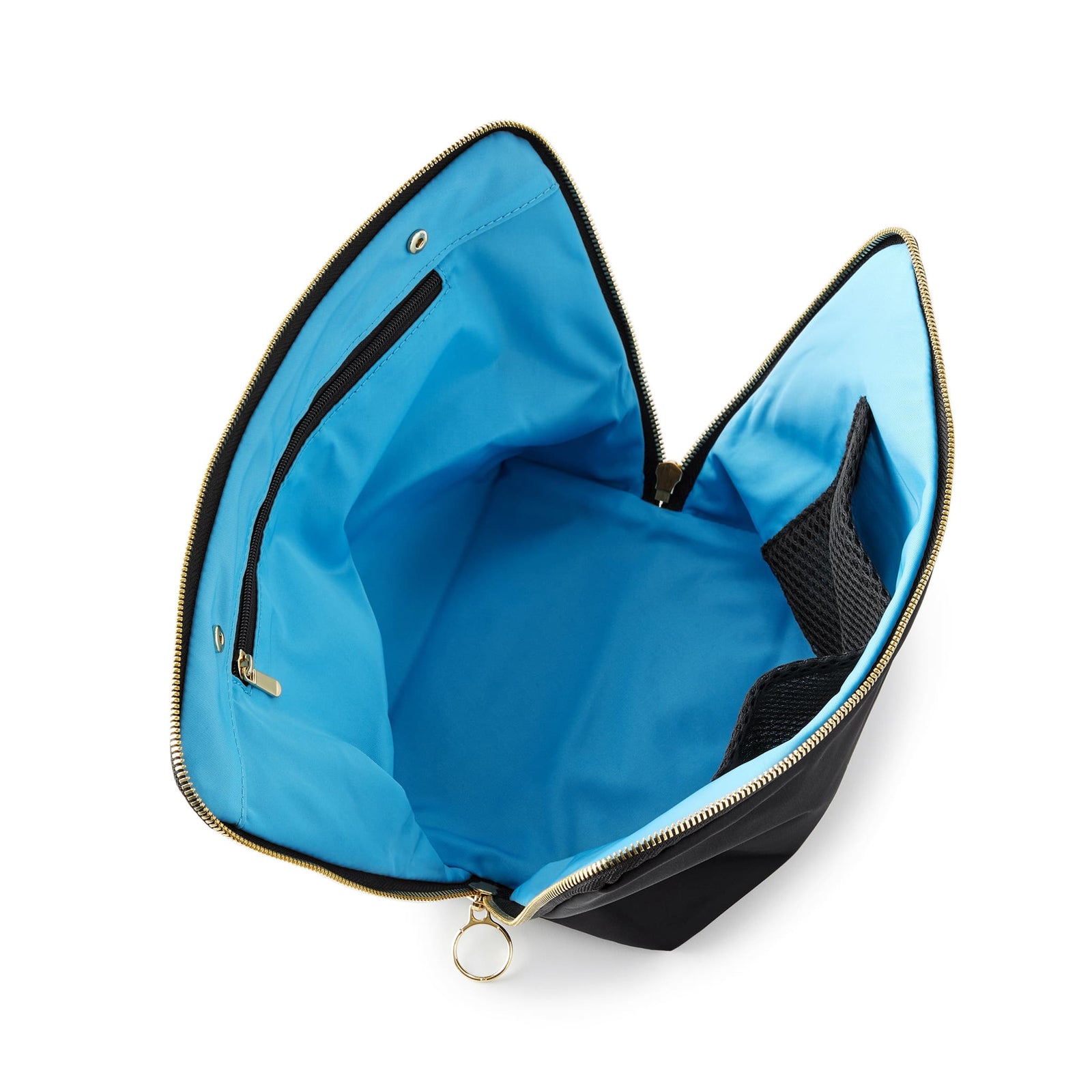 color: Satin Black Fabric with Teal Interior; alt: Vacationer Large Size Makeup Bag | KUSSHI