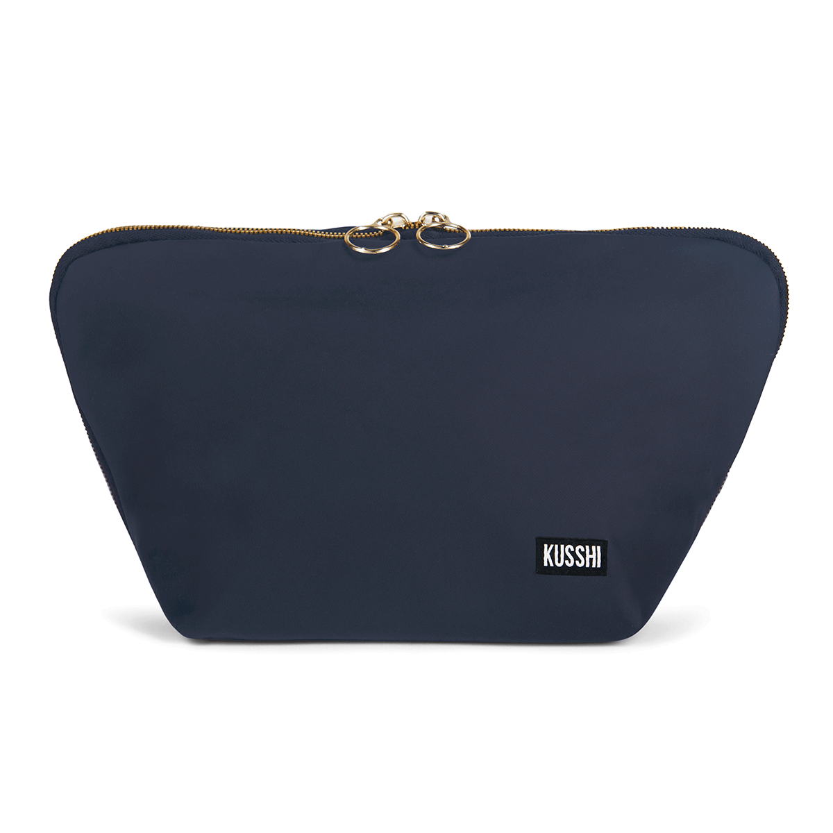 color: Navy Fabric with Pink Interior; alt: Vacationer Large Size Makeup Bag | KUSSHI