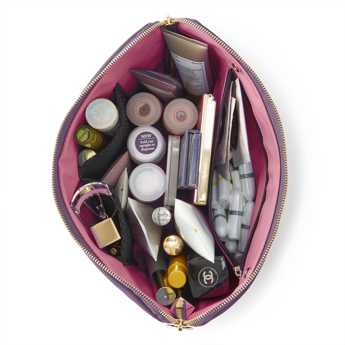 color: Plum Fabric with Dusty Rose Interior; alt: Vacationer Large Size Makeup Bag | KUSSHI