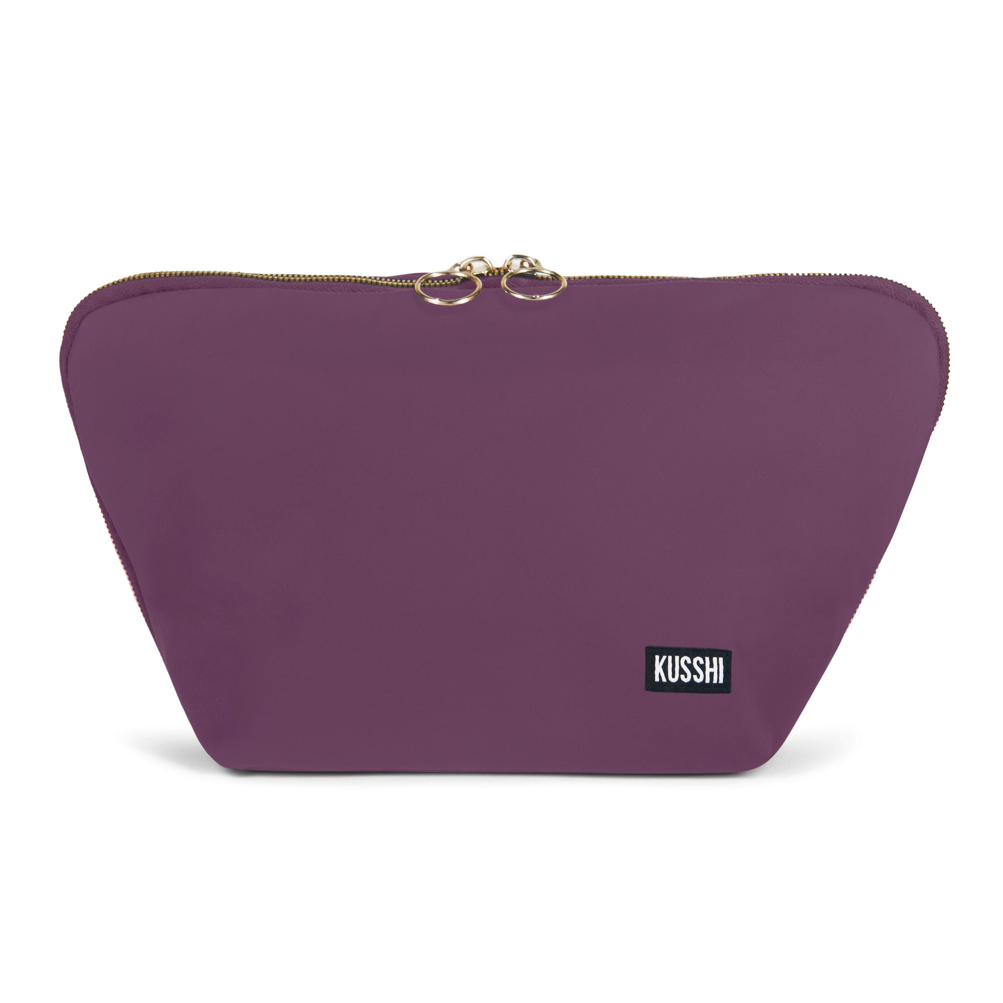 color: Plum Fabric with Dusty Rose Interior; alt: Vacationer Large Size Makeup Bag | KUSSHI