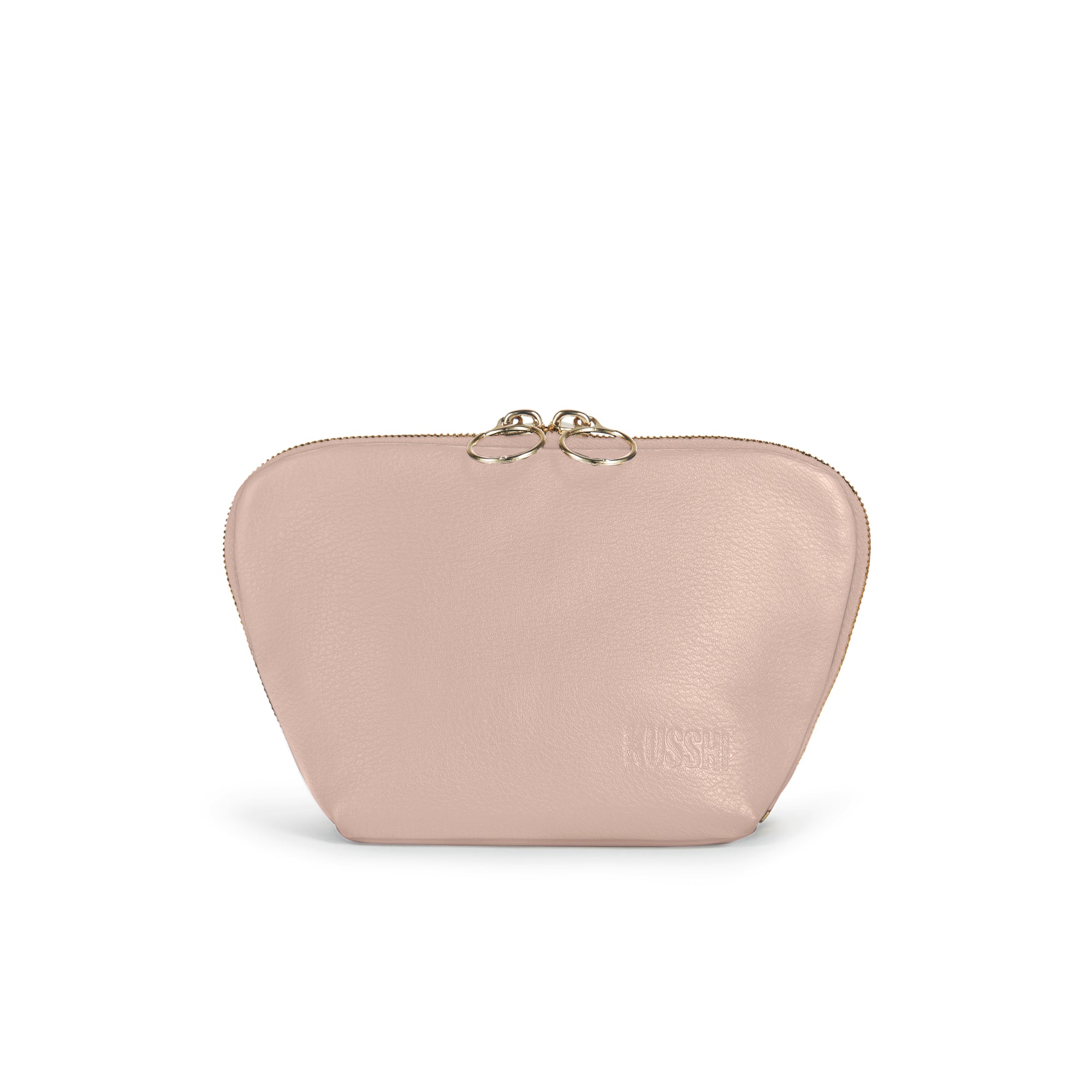 color: Blush Pink Leather with Cool Grey Interior; alt: Everyday Small Size Makeup Bag | KUSSHI