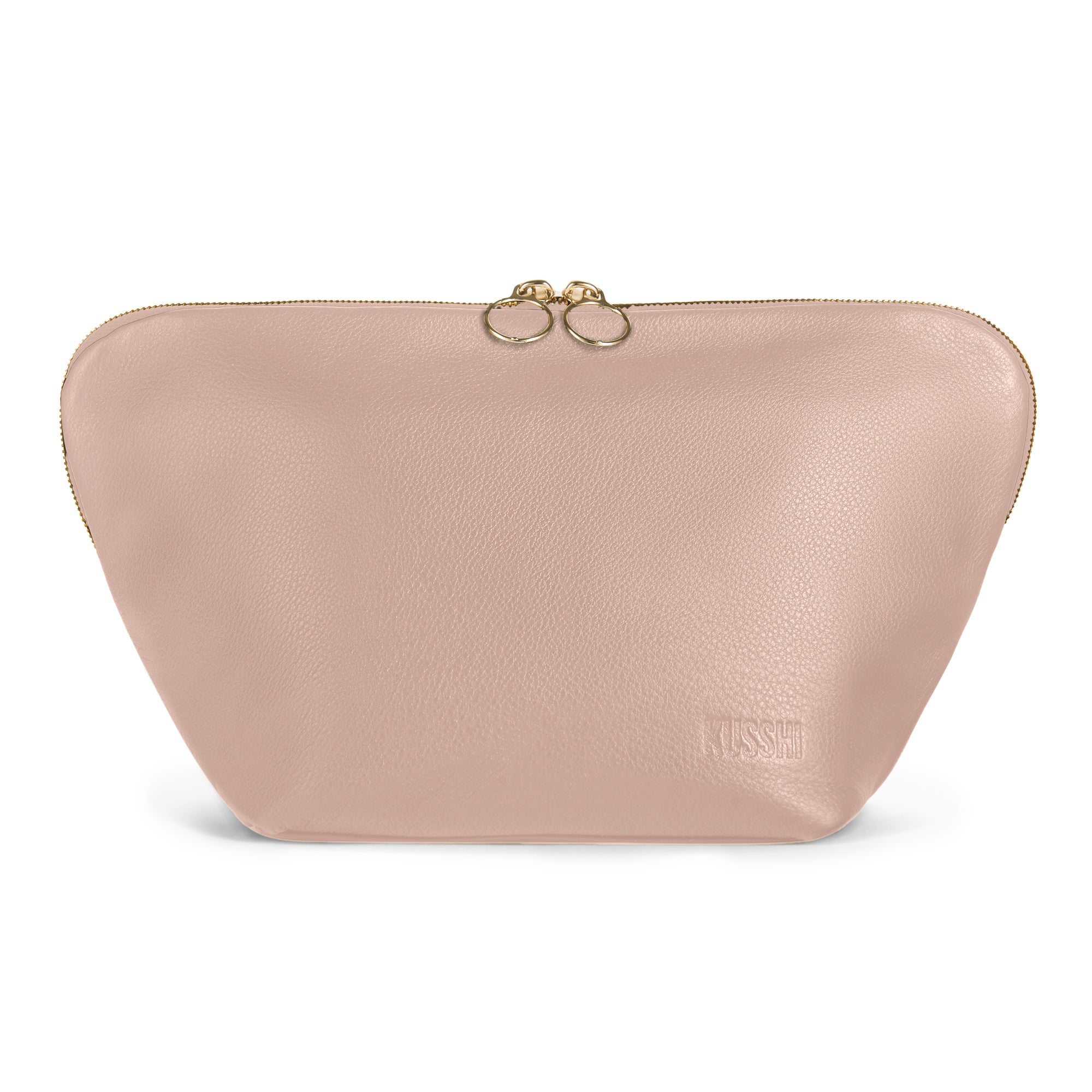 color: Blush Pink Leather with Cool Grey Interior; alt: Vacationer Large Size Makeup Bag | KUSSHI