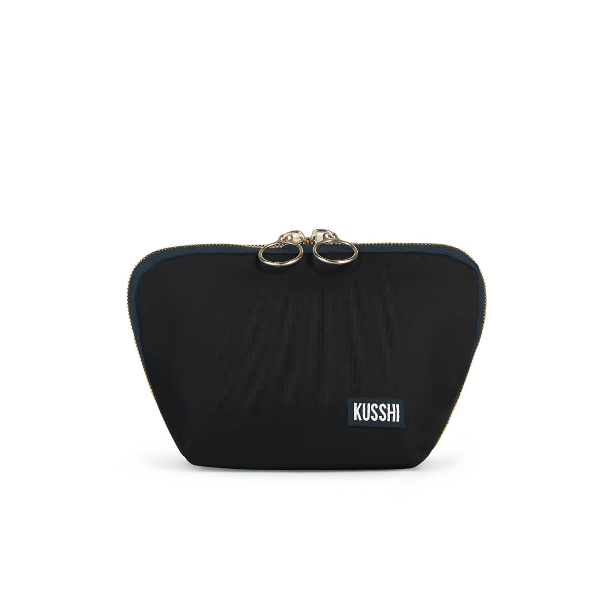color: Satin Black Fabric with Teal Interior; alt: Everyday Small Size Makeup Bag | KUSSHI
