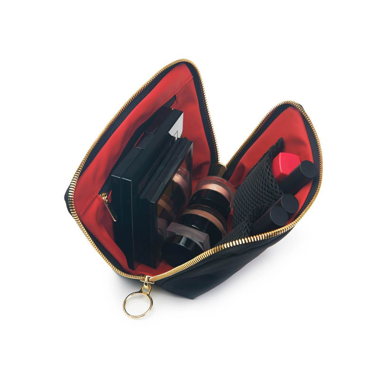 color: Luxurious Black Leather with Red Interior; alt: Everyday Small Size Makeup Bag | KUSSHI